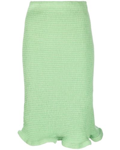 Jil Sander Ruffled Cotton-gaufré Midi Skirt - Green