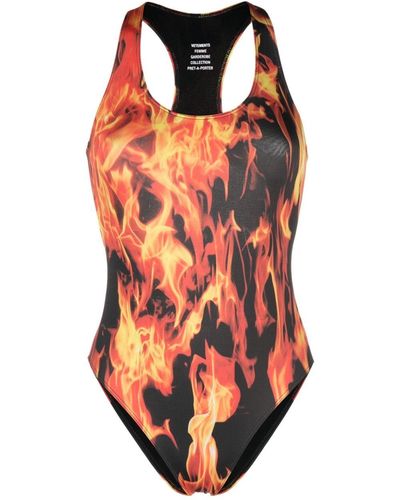 Vetements Flame-print U-neck Swimsuit - Orange