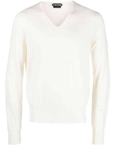 Tom Ford Ribbed V-neck Sweater - White
