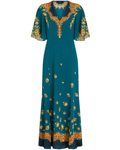 Etro Floral-print Silk Dress - Blue