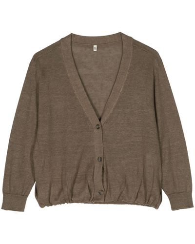 R13 V-neck Linen Cardigan - Brown