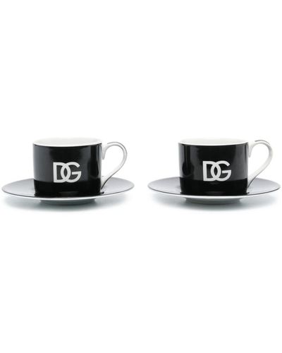 Dolce & Gabbana Set di due tazze da tè con stampa DG - Bianco