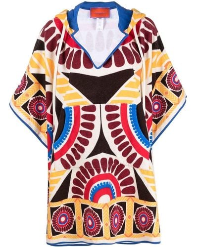 La DoubleJ Terry Abstract-print Poncho - Red