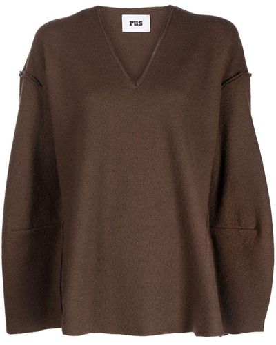 Rus V-neck Merino-wool Sweater - Brown