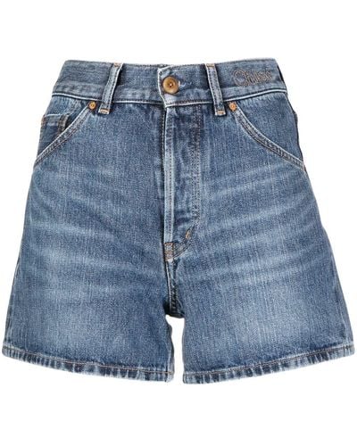 Chloé Bestickte Jeans-Shorts - Blau