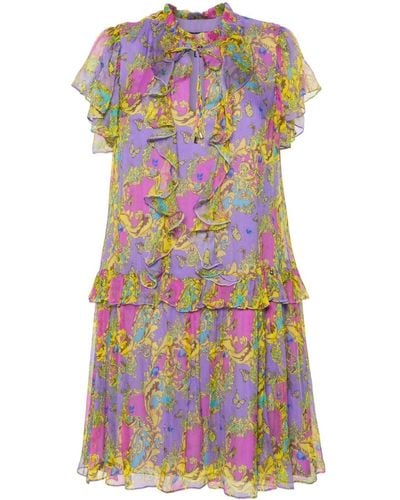 Nissa Floral-print Flared Minidress - Purple