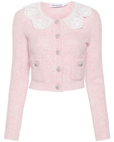 Self-Portrait Lace-collar Brushed Cardigan - Pink