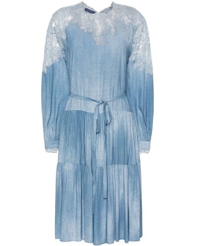 Ermanno Scervino Vestido midi con paneles de encaje - Azul