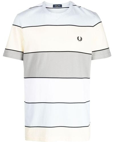 Fred Perry T-shirt rayé à logo brodé - Blanc