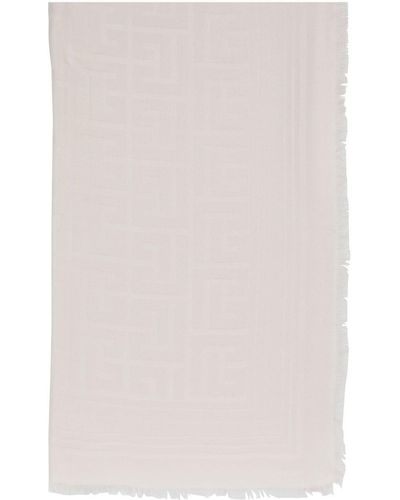 Balmain Fringed Monogram Print Scarf - Natural