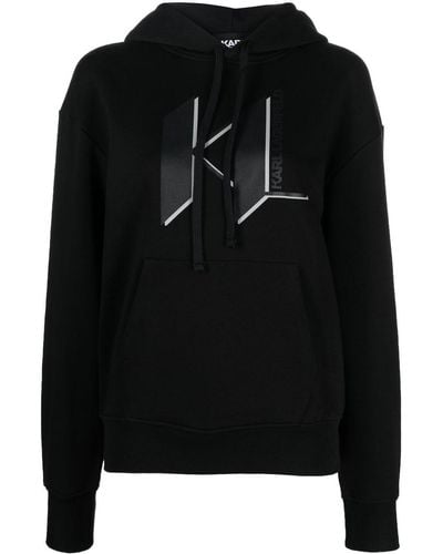 Karl Lagerfeld Logo Print Pullover Hoodie - Black