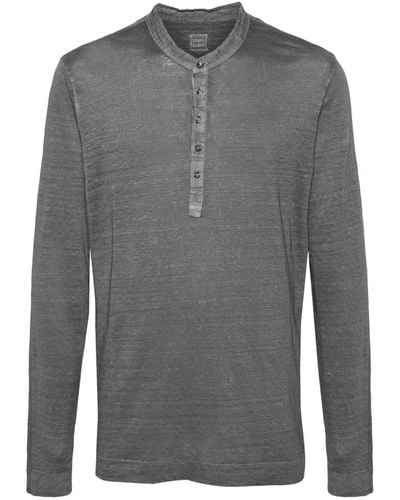 120% Lino Long-sleeve Linen T-shirt - Gray