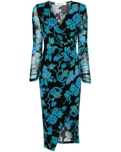 Diane von Furstenberg Nevine Midi-jurk Met Bloemenprint - Blauw