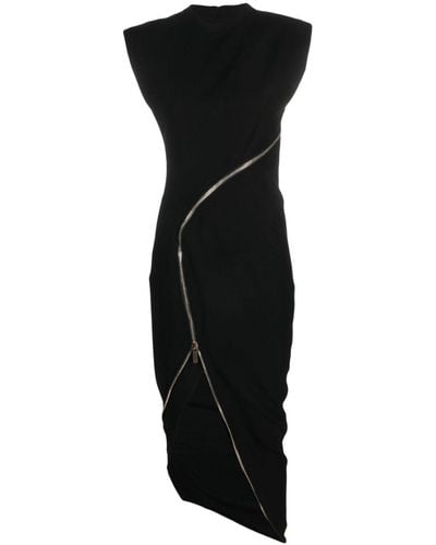 Genny Zip-up Asymmetric Midi Dress - Black