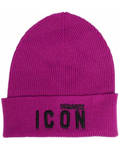 DSquared² Embroidered-logo Wool Beanie - Purple