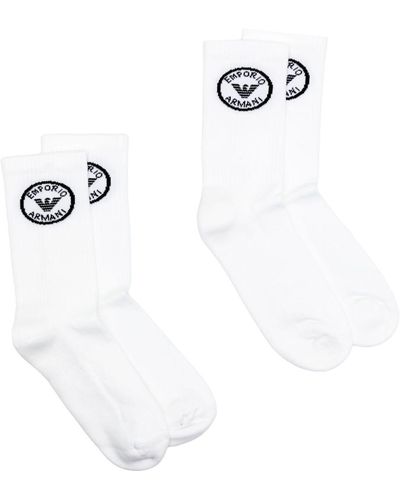 Emporio Armani 2er-Pack Socken mit Logo-Intarsie - Weiß