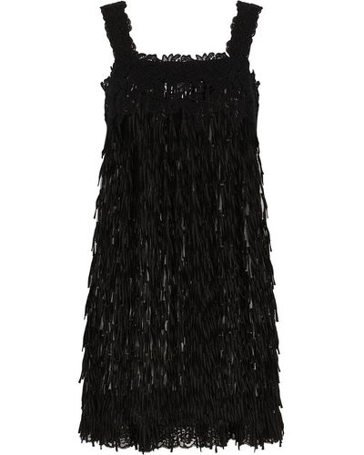 Dolce & Gabbana Sleeveless Sheer Fringed Dress - Black