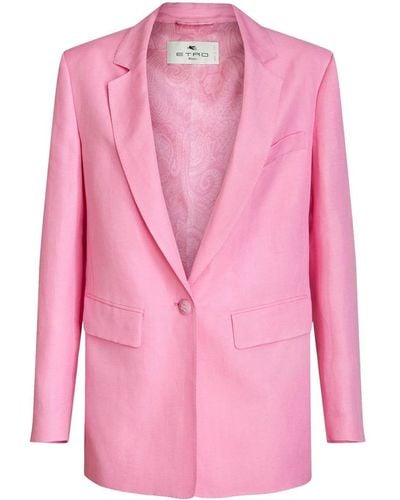 Etro Button-fastening Linen-silk Blazer - Pink