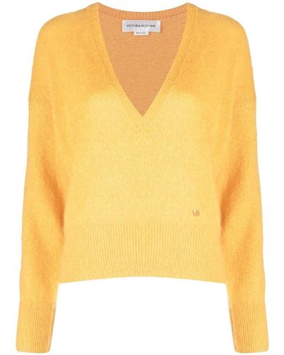 Victoria Beckham Gerippter Pullover mit V-Ausschnitt - Gelb