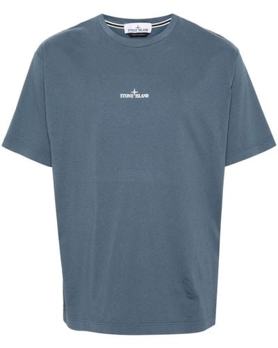 Stone Island T-shirt en coton à logo imprimé - Bleu