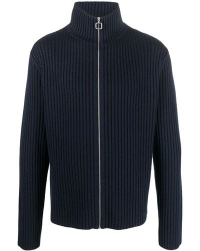 Sandro Ribbed-knit Zip-up Sweatshirt - Blue