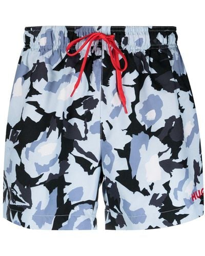 BOSS Floral-print Swim Shorts - Blue