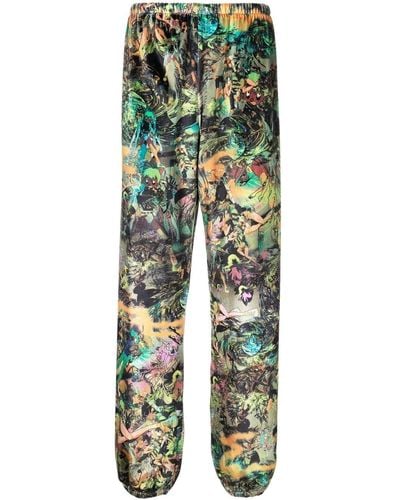 Liberal Youth Ministry Graphic-print Velvet Trousers - Green