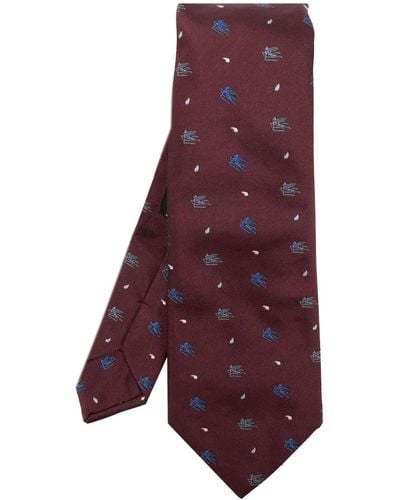 Etro Pegaso-embroidered Silk Tie - Purple
