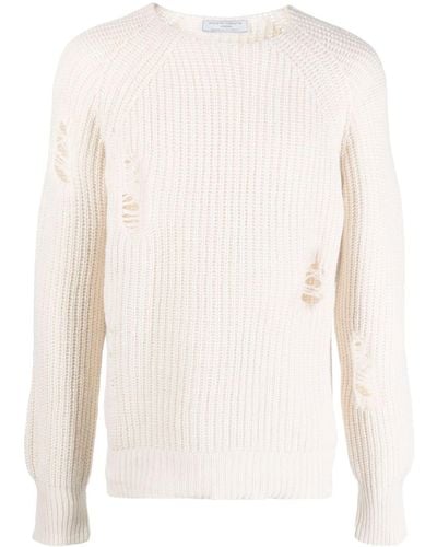 Societe Anonyme Ripped-detailing Waffle-knit Jumper - White