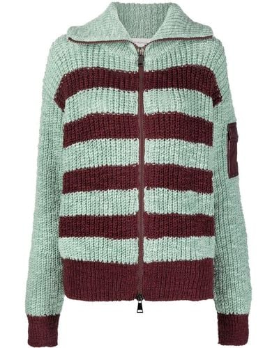 Moncler Horizontal-stripe Chunky-knit Cardigan - Red