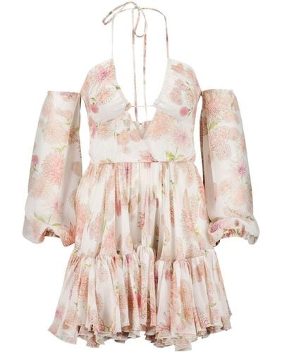 Giambattista Valli Floral-print Ruffled Dress - Natural