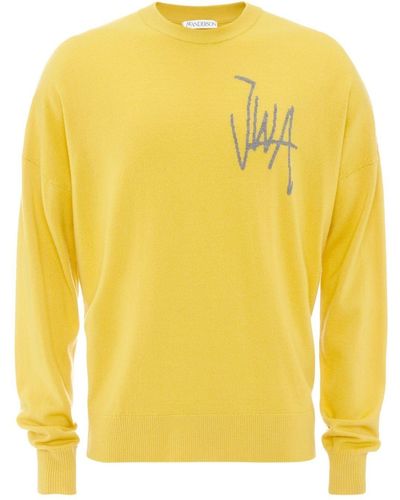 JW Anderson Logo-intarsia Merino-wool Jumper - Yellow