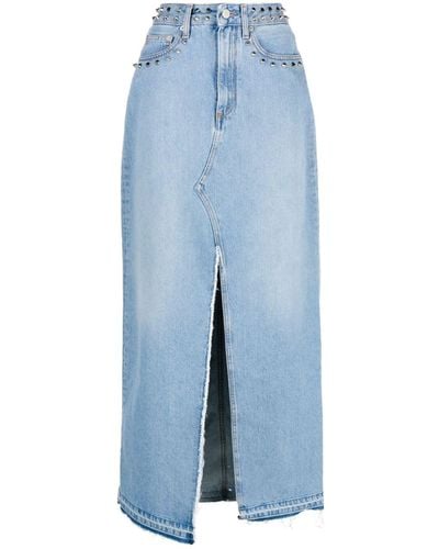 Alessandra Rich Jupe longue en jean à fente - Bleu
