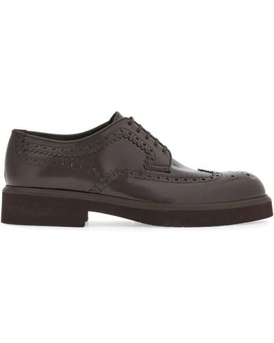 Ferragamo Perforated-detail Leather Derbies - Brown