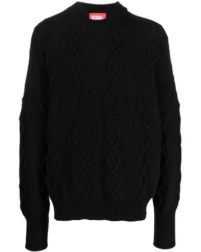 032c Cable-knit Crew Neck Sweater - Black