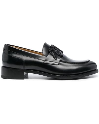 Rene Caovilla Crystal-embellished Leather Loafers - Black