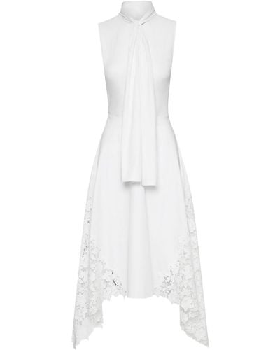Oscar de la Renta Gardenia Popeline-Kleid mit Spitzendetail - Weiß