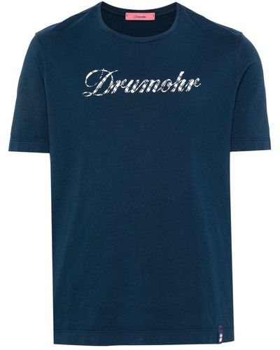 Drumohr Katoenen T-shirt Met Logoprint - Blauw
