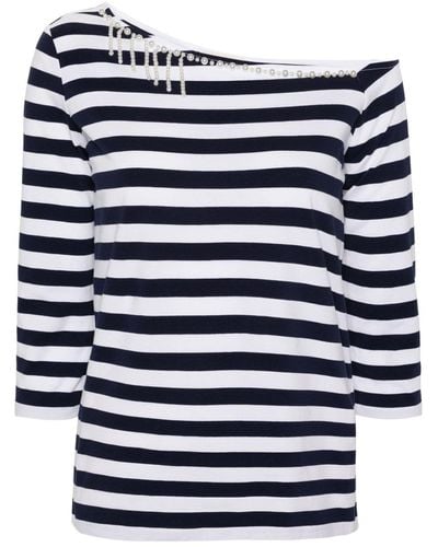 Liu Jo Pearl-detailing Striped T-shirt - ブルー