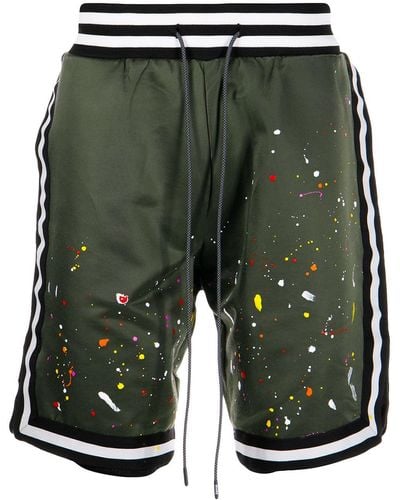 Mostly Heard Rarely Seen Pantalones cortos con motivo de salpicadura de pintura - Verde