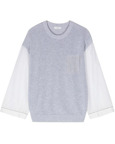 Peserico Pull en maille nervurée à perles - Gris