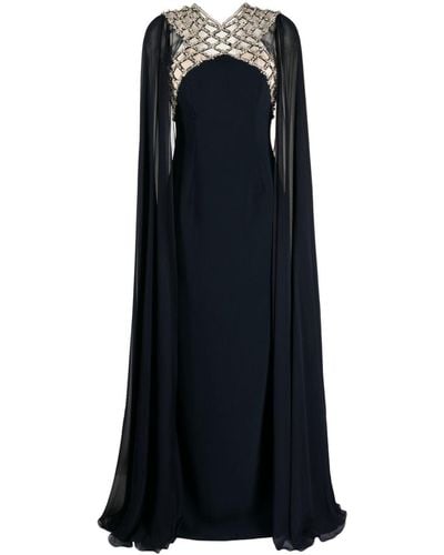 Jenny Packham Natalie Embellished Caped Gown - Black