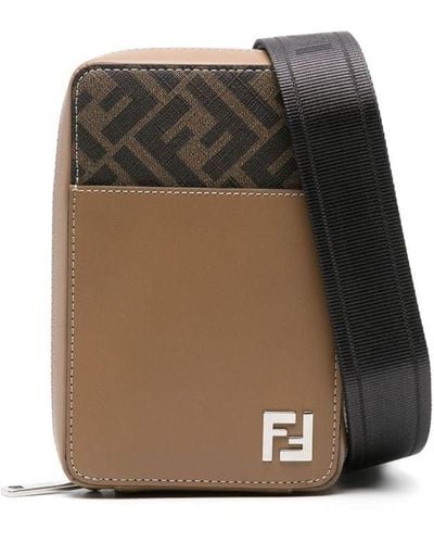 Fendi Ff-jacquard Leather Phone Bag - Natural