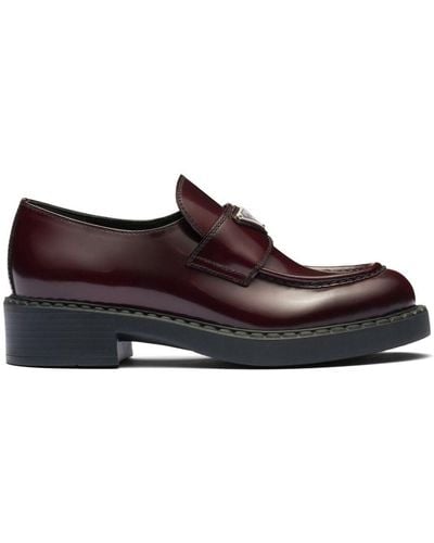 Prada Chocolate Brushed Leather Loafers - Red