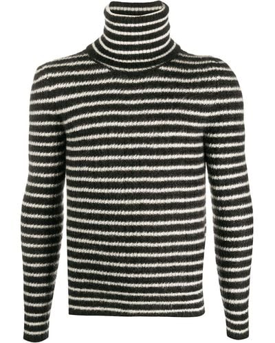 Saint Laurent Horizontal-stripe Roll-neck Sweater - Black