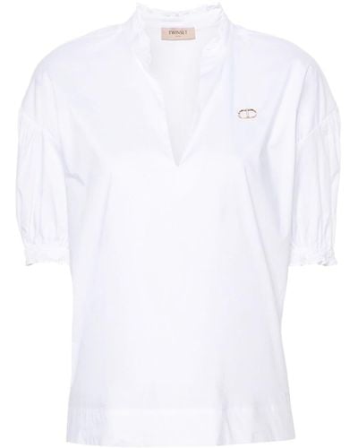 Twin Set Blouse volantée à plaque logo - Blanc