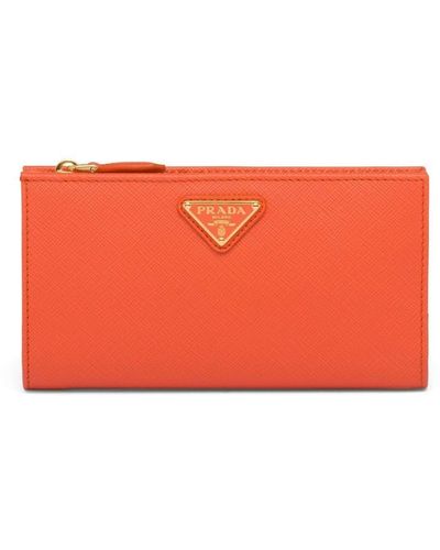 Prada Logo-plaque Saffiano Leather Wallet - Orange