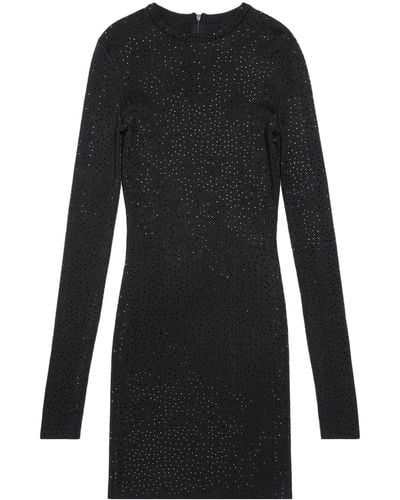 Balenciaga Crystal-embellished Pointelle-knit Minidress - Black