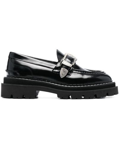 Sandro Buckle-embellished Leather Loafers - Black
