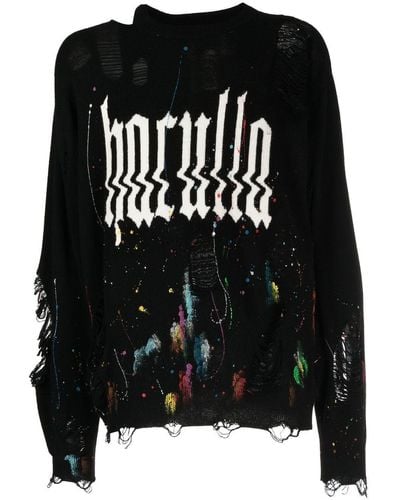 Haculla Glitched Distressed Logo-print Sweater - Black